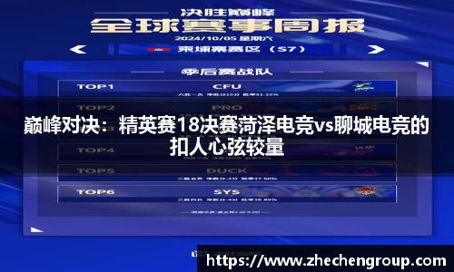 巅峰对决：精英赛18决赛菏泽电竞vs聊城电竞的扣人心弦较量